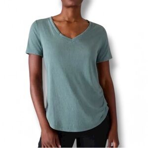 NWT Athleta Breezy Scoop V Tee Size Small Oxidized Green  NEW.   20